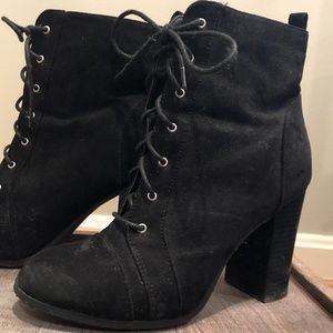 Lace up black chunky heeled combat booties